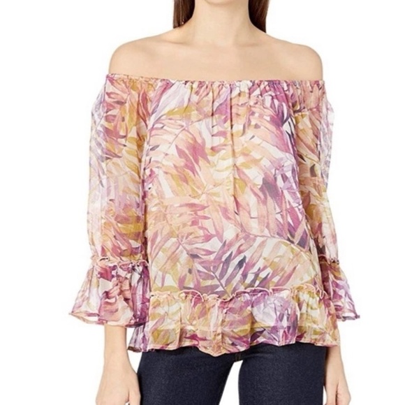 NWT Lucky Brand Boho Blouse Size M Pink Palm Print, flirty romantic feminine - Picture 7 of 7